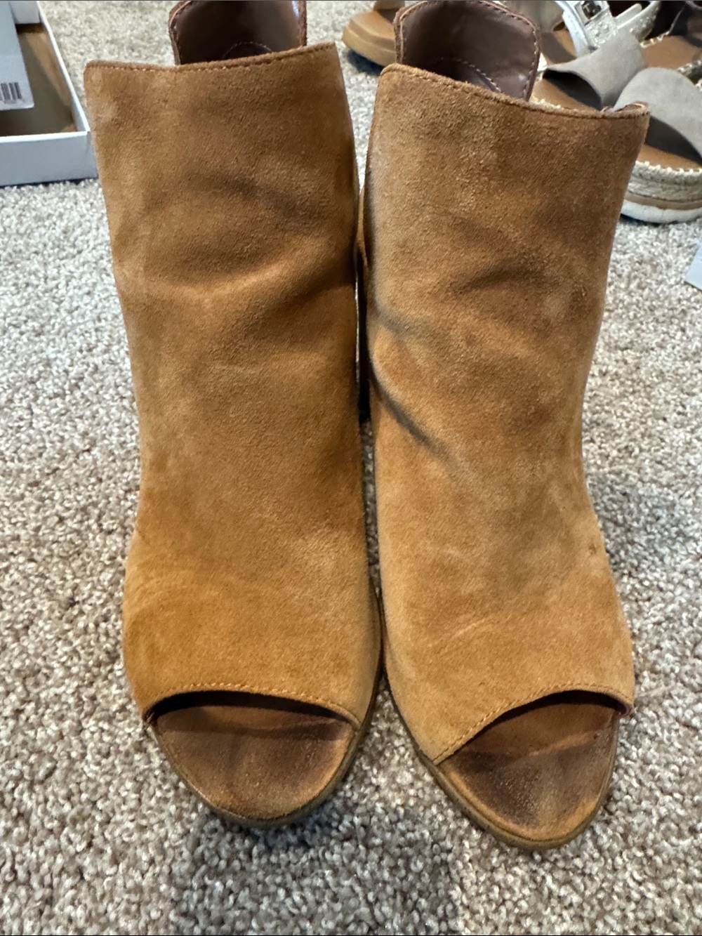 Women's Suede Peep-Toe Ankle Booties - Tan